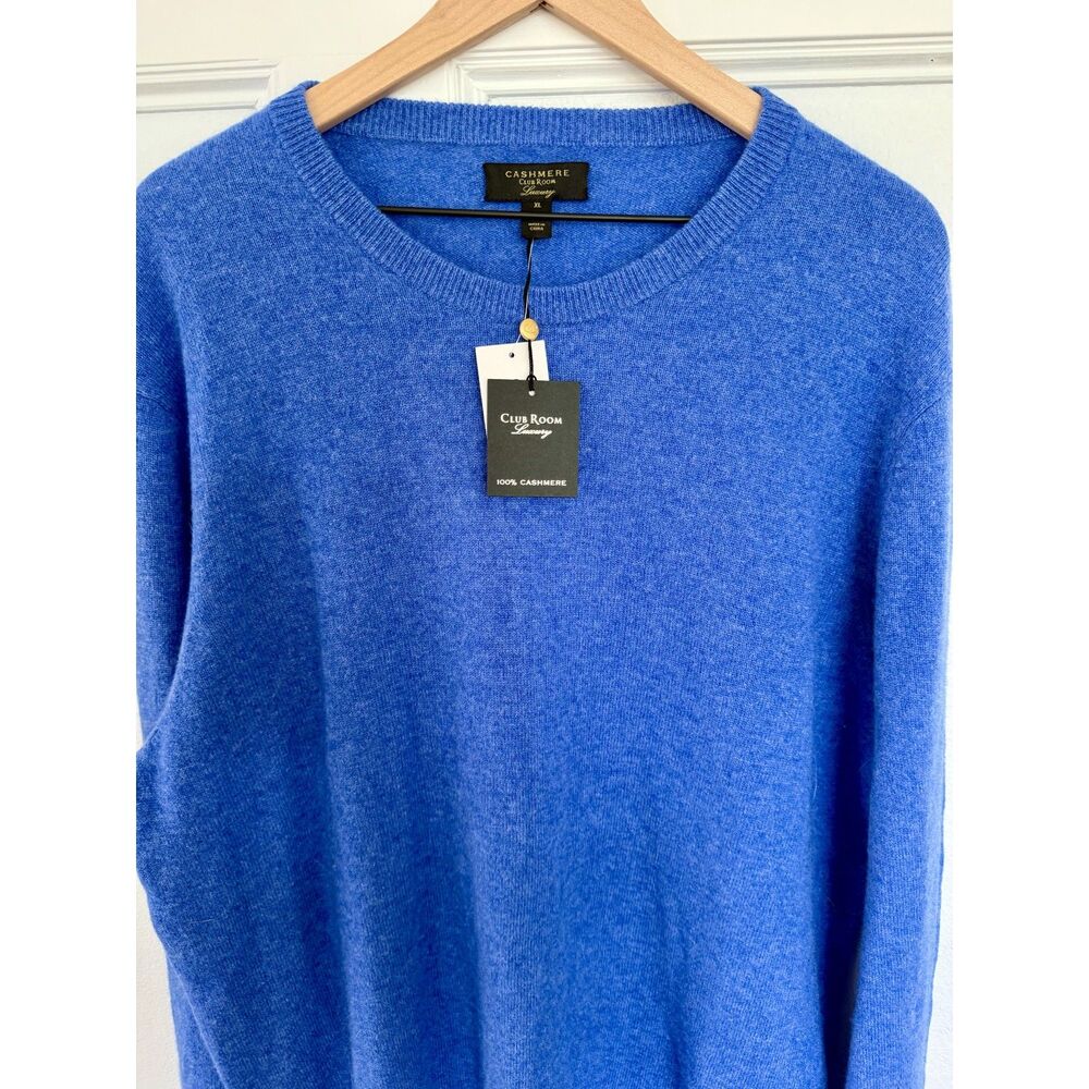 NWT Club Room Luxury 100% Cashmere Sweater Mens XL Blue Crewneck Macy's